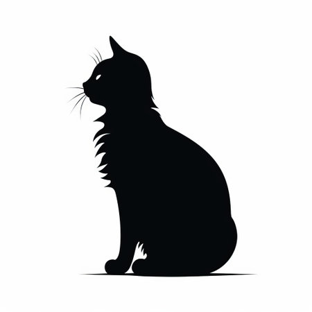 cat silhouette on a white background, featuring a decadent illustration style. the silhouette is a combination of dark black and light black, creating a dark and brooding designer look. the contrast against the white background enhances the dark black and white elements, while the overall composition stands out against a black background. ai generatedの素材