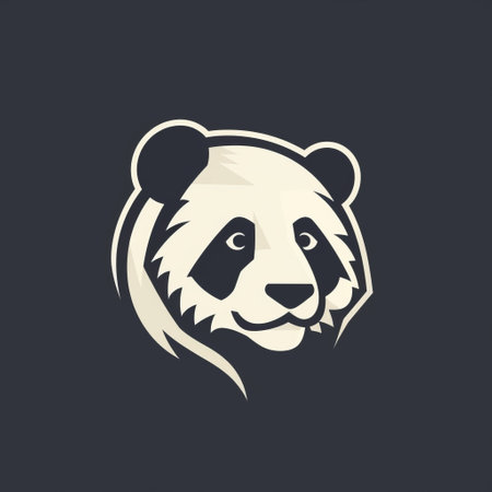 a panda bear logo is showcased on a black background, featuring a detailed character design in the style of dark gray and light beige. the logo exudes a strong facial expression, reminiscent of mid-century illustration. the innovative page design incorporates lith printing techniques, resulting in a humorous tone. ai generatedの素材