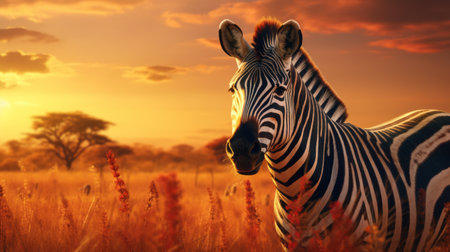 a safari scene captured in a unique solarization effect, showcasing vibrant stripes and a realistic color palette. the shallow depth of field adds depth to the animal motifs, while photo-realistic techniques enhance the overall visual appeal. this captivating image embodies the essence of yankeecore aesthetics. ai generatedの素材