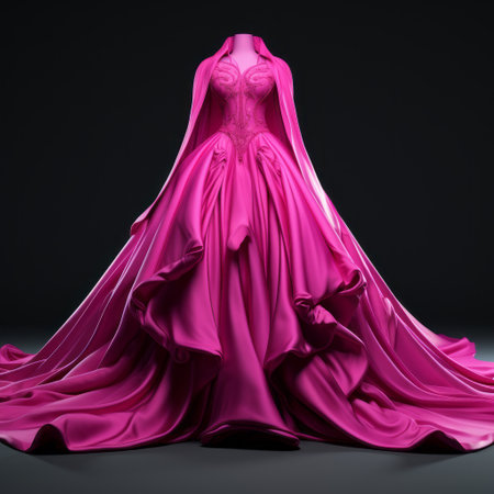 a woman is gracefully entering the world, adorned in a breathtaking pink gown. this sketchfab-style image showcases luxurious drapery and a realistic, detailed rendering. the magenta hue adds vibrancy, while the symmetrical asymmetry creates an intriguing visual balance. the high-contrast shading enhances the depth, and the elaborate costume adds an element of grandeur. ai generatedの素材