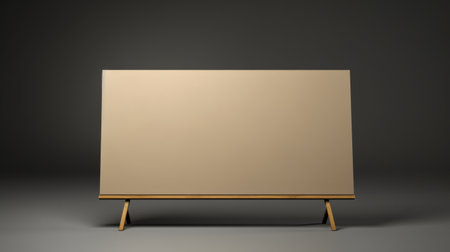 empty slate easel and white board on a black background. this photo showcases a dark beige and light beige color scheme, with a precisionist style and a physically based rendering. the panoramic scale captures the mid-century essence, while the light brown tones add warmth. shot with a canon af35m camera. ai generatedの素材