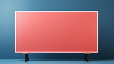 a red blank poster on a stand, featuring a playful use of perspective in the style of dark pink and light blue. this 32k uhd image showcases a smooth surface and a terracotta color scheme. the screen format highlights the light red and light aquamarine tones. ai generatedの素材