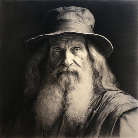 a mesmerizing portrait of charles, reminiscent of leonardo da vinci's charcoal drawings. the meticulous strokes capture the depth and wrinkles of his weathered face, showcasing the mastery of chiaroscuro. the intensity of his gaze and subtle shading bring life to the drawing, evoking a sense of timelessness and wisdom. against a simple, monochromatic background, the intricate details of the subject take center stage. ai generatedの素材