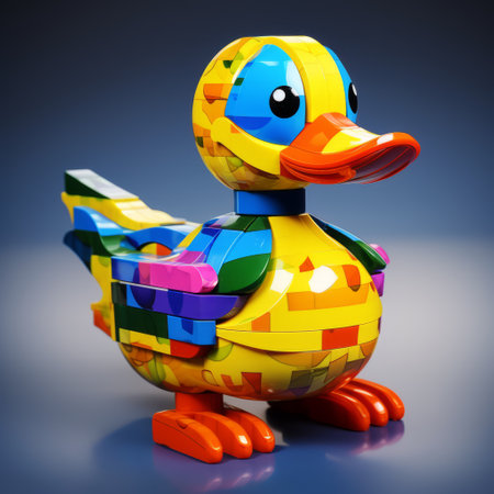 the stuffed lego duck is a vibrant and detailed three-dimensional puzzle, designed in the classic lego duck style. with its colorful abstraction and realistic rendering, this daz3d creation showcases multifaceted geometry and a strong use of color. perfect for lego enthusiasts and fans of aurorapunk aesthetics. ai generatedの素材