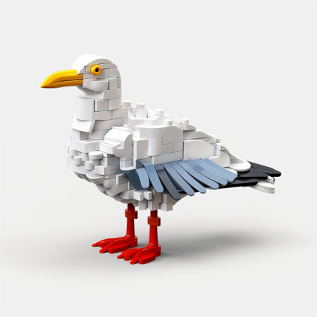 a white gull with wings and wing feathers is captured in a photograph showcasing the style of modular constructivism. the image features a blocky composition, reminiscent of the konica big mini camera, resulting in a highly realistic portrayal. the gull's presence is enhanced by the bold and colorful elements, creating a visually striking representation. ai generatedの素材