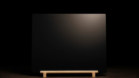 empty black board on easel background, a 3d illustration featuring a black background with light black and brown tones. the image showcases the tamron 24mm f/2.8 di iii osd m12 lens, ceramic materials, and a commentary on race. the luminescent color scheme and bold structural designs add visual interest to the composition. ai generatedの素材