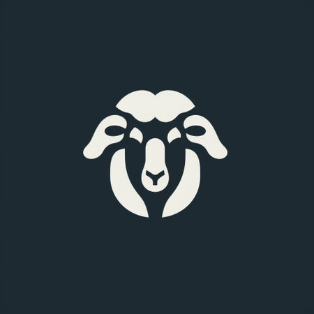 a logo design featuring a ram's head in a dark indigo and light beige color scheme. the sheep outline design is executed with elegant use of negative space and rounded forms. inspired by the works of worthington whittredge, this eye-catching logo incorporates flat, limited shading to create soft and rounded forms. ai generatedの素材