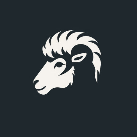 a black and white rams head logo is showcased against a simple and elegant composition. the logo features a dark white and light beige background, creating a striking contrast. this 2d game art design incorporates elements of stark simplicity, highlighting the beauty of animals and people. with its low resolution, this eye-catching logo is sure to make a lasting impression. ai generatedの素材