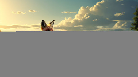 a fox rests on a lush grassy field, surrounded by a picturesque landscape. this concept art-style image captures the essence of nature, with realistic yet romantic elements. the scene combines cartoon-like characters with a metropolis-meets-nature vibe, reminiscent of xbox 360 graphics. the artwork beautifully portrays naturalistic depictions of flora and fauna. ai generatedの素材