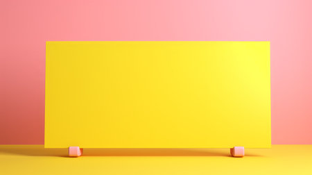 a large yellow flat layout on a pink background, featuring a realistic rendering style. this uhd image showcases a contemporary candy-coated aesthetic with contrasting balance. the color-blocked design is rendered in cinema4d, resulting in a vibrant and visually striking composition. ai generatedの素材