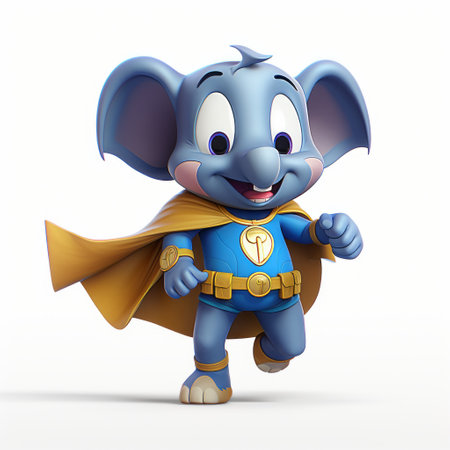 the monkey is seen wearing blue and yellow robes, showcasing a detailed character design reminiscent of tiago hoisel's style. the image features superheroes and majestic elephants, all rendered in maya. the cute and cartoonish designs are skillfully sculpted, creating a visually appealing composition. ai generatedの素材