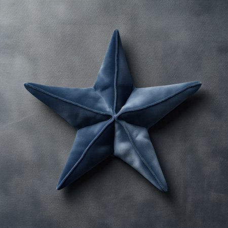 black material star on the wall with shadows, showcasing a meticulous photorealistic still life in the style of dark blue and gray. this artwork draws inspiration from biedermeier and incorporates the use of fabric in dark sky-blue and gray tones. it also reflects elements of toyism and classic japanese simplicity. ai generatedの素材
