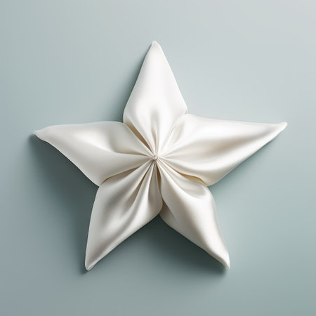 folded white star pattern on a blue surface, reminiscent of the artistic style of flora borsi. this luxurious drapery captures the essence of photorealistic still lifes, much like the delicate touch seen in the works of johnson tsang. created by installation artist wlad safronow, this piece showcases the intricacy and delicacy of his craftsmanship. ai generatedの素材