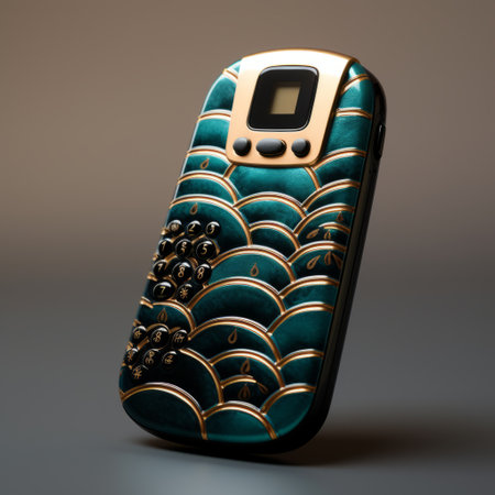 the phone for the dental office in chicago is a unique product designed with an automotive-inspired theme. it features a seamless pattern of seigaiha, an alcohol ink texture, in a predominantly blue and gold color scheme. this phone is a perfect gift for guests, combining functionality with an aesthetically pleasing design. ai generatedの素材