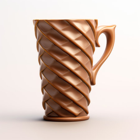 3d model of an ice cream mug, designed by ksaw, featuring a swizzle ice cream cup with spirals and curves. the sepia tone adds a vintage touch to the matte photo, highlighting the sculpted forms. this unique creation draws inspiration from antoni gaud and incorporates traditional techniques, resulting in a visually captivating piece. ai generatedの素材