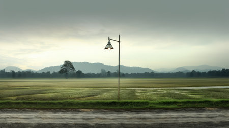 a lonely road winds through a rural landscape in china, surrounded by a sparse collection of trees. this realistic still life photograph showcases dramatic lighting, capturing the essence of nature in a serene pastoral scene. with volumetric lighting and surreal post-modernism elements, this high-resolution image in 8k resolution immerses viewers in the beauty of the countryside. ai generatedの素材