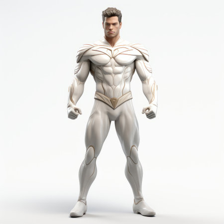white lantern man 3d render on a white background, resembling the iconic style of dc comics. the image showcases a realistic depiction of the human form, with a combination of light white and light gold colors. the rendering captures a dynamic and action-packed scene, evoking a sense of polished metamorphosis. keywords: 3d render, white lantern man, dc comics style, light white, light gold, realistic, humanの素材