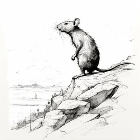 a pencil illustration of a dfr rat, inspired by the style of ink-wash landscape. created by patrick brown, this artwork showcases monumental vistas and detailed background elements reminiscent of arthur sarnoff's work. the dfr rat is depicted with intricate character illustrations, beautifully brought to life by magali villeneuve. ai generatedの素材
