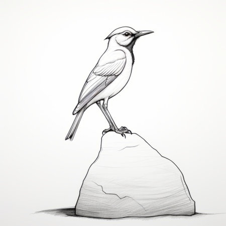 a cute pigeon is depicted in this minimalist monochromatic landscape sketch. the bird is perched on a rock, creating a serene and peaceful scene. the illustration is done in the style of conceptual minimalism, with accurate topography and layered gestures. this drawing showcases the artist's skill in creating a detailed and captivating illustration using the zbrush technique. ai generatedの素材