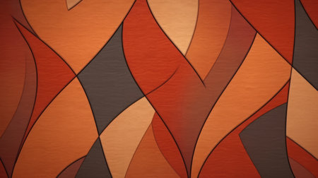 orange and gray abstract pattern wallpaper featuring a silk painting style. the design showcases dark crimson and dark beige hues, with a unique composition of shaped canvas and layered veneer panels. the cartoonish abstraction is characterized by crossed colors and captivating curves. ai generatedの素材