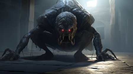 the darksword of abyrdeon, a hybrid creature composition in the style of aggressive digital illustration. this realistic depiction of light showcases the intricate details of the dark gray and light bronze layered mesh. zeiss batis 18mm f2.8 lens captures the essence of this intel core-powered masterpiece from the darksword trilogies in games. ai generatedの素材