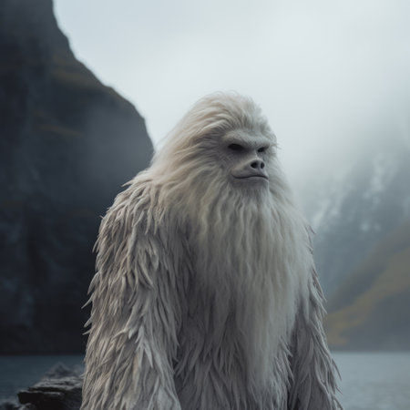 a digitally manipulated image captured with a sony alpha a7 iii camera showcases a unique creature design inspired by norwegian nature and george lucas. the selective focus highlights intricate details of this himalayan art-inspired creation, which seamlessly blends elements of pop culture into its design. ai generatedの素材