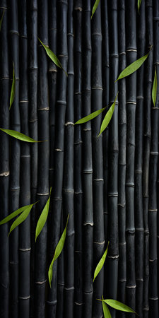 a photo of black bamboo trees isolated on a white background, showcasing a textured wall. the image captures the eco-friendly craftsmanship in the style of caras ionut, with dramatic diagonals and dark, foreboding colors. the organic stone carvings add an intriguing element to the composition. taken with a fujifilm xf 56mm f1.2 r lens and shared on flickr. ai generatedの素材