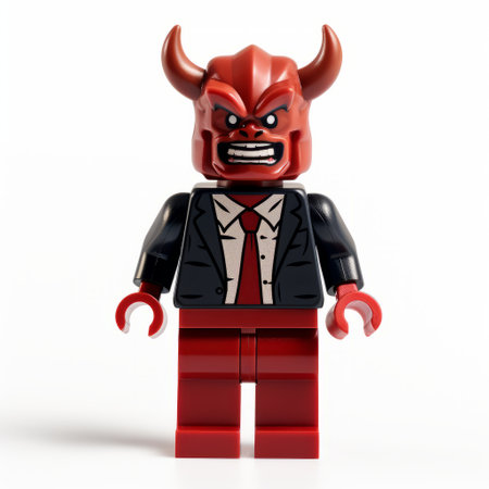 lego demon model designed by moc designer peter daniel. this iconic pop culture caricature showcases a vibrant combination of light red and black colors, reminiscent of marvel comics. the lively facial expressions and isolated figures bring this lego creation to life. captured with a nikon d750, the photo is tenebrism-inspired, adding depth and drama to the image. ai generatedの素材