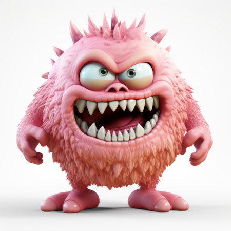 a pink monster with a big mouth is depicted in this caricature-like illustration. the style of vray tracing brings out the spiky mounds and varied brushwork techniques used to create this matte photo. the monster stands out against the white background, while ambient occlusion adds depth to the image. ai generatedの素材
