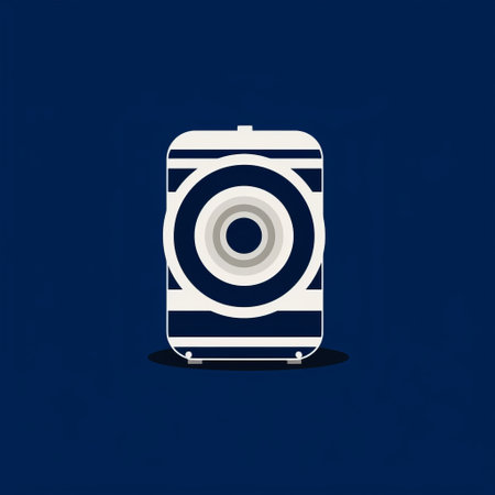 star wars digital camera app icon for ipad, featuring a stylish light navy and white design. this app icon captures the essence of the star wars universe with its sound art and flat illustrations. the classic still life compositions and concert poster elements add a unique touch. inspired by the iconic rolleiflex 28f camera, this app icon also incorporates striped compositions for a visually appealingの素材