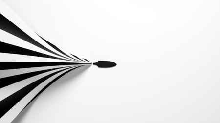 black and white striped window silhouette in a futuristic spacecraft design. this 3d illustration, inspired by richard tuttle and eiko ojala, features a detailed feather rendering and a high-angle perspective. the artwork showcases a flat color background with a heavy use of palette knives, all set against a clean white backdrop. ai generatedの素材