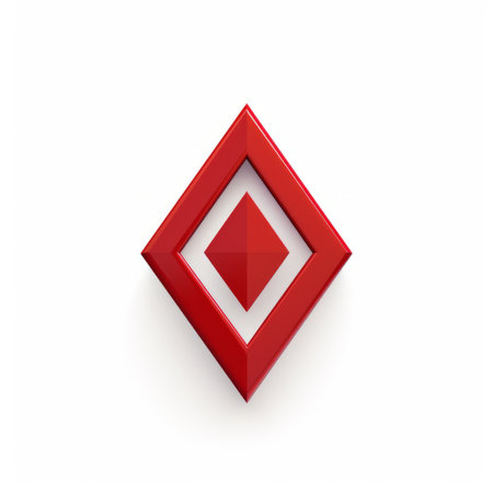 a red piece of paper featuring a voxel art diamond logo, showcasing minimalistic abstract compositions with elements of egyptian iconography. the artwork is set against a white background, presenting a precisionist style and incorporating constructivist elements. the aerial view adds depth and perspective to the composition. ai generatedの素材