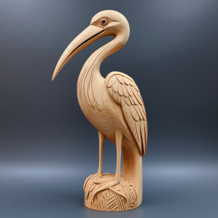 a bird perched on a stool, showcasing a long tail, in the ultra-detailed carving style of oleksandr bogomazov. this 8k 3d image captures the raw materials and low resolution, giving it a toy-like proportion. ai generatedの素材
