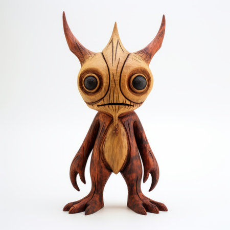 a toy figure with large horns is showcased on a white background, featuring bold and cartoonish lines. this artwork, reminiscent of the styles of naoto hattori, jeff soto, and herb trimpe, is captured in stunning 32k uhd resolution. the design exudes a kawaiipunk aesthetic, making it a visually striking piece. ai generatedの素材