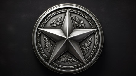 a photo showcasing the intricate design of us army stars and stars on a metallic background. this artwork, created in the style of zbrush, reflects the metalworking mastery of the 16th century. captured with a topcor 58mm f14 lens, the image highlights highly detailed foliage made of wrought iron, giving it a primitivist aesthetic. ai generatedの素材