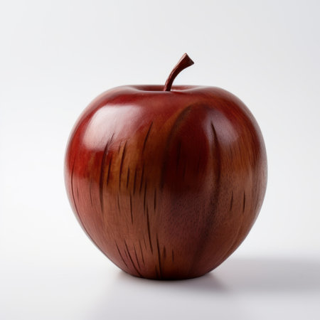 a wooden apple, 1a r c, showcases the influence of japanese traditional art with its realistic portrayal of light and shadow. this art piece, inspired by the art of tonga, features a maroon color and a textural surface treatment. the disfigured forms add a unique touch to the artwork, reminiscent of the ssaku hanga style. ai generatedの素材