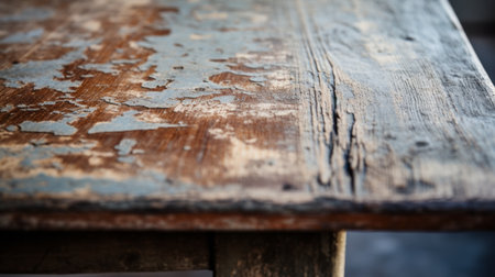 an old wooden table with loose paint application, showcasing a unique blend of light navy and brown colors. this captivating photo, taken with a nikon d750 and sony fe 12-24mm f2.8 gm lens, exudes an industrial vibe reminiscent of the barbizon school. the table's design transports us to edo-period japan, adding a touch of historical charm to the composition. ai generatedの素材