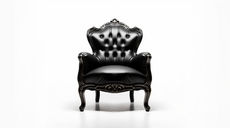 an antique black chair, a modern concept design 3d render, showcases baroque-inspired grandeur. this intriguingly taboo piece features a monochromatic color scheme and is made of leatherhide. with depictions of aristocracy, this chair exudes elegance and sophistication. creative commons attribution. ai generatedの素材