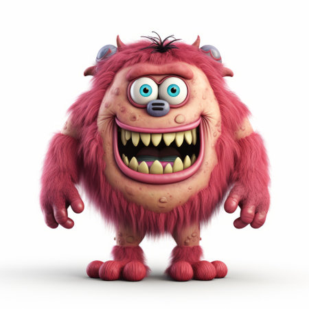 a 3d animated cartoon monster stands tall, gazing downwards against an isolated background. the artwork showcases a unique blend of light pink and light maroon hues, resembling hyperrealistic animal portraits. the image is enhanced with a lensbaby effect, resulting in a flickr-like aesthetic. this furry art piece captivates with its bold use of color and a touch of messy charm. ai generatedの素材