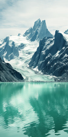 glacier wallpaper featuring a calming and introspective aesthetic. the image showcases a glacier with mesmerizing shades of dark green and light aquamarine. captured through webcam photography, the picture highlights the contrasting colors of dark turquoise and light brown. the mountainous vistas and juxtaposed imagery create a swiss-style ambiance. ai generatedの素材