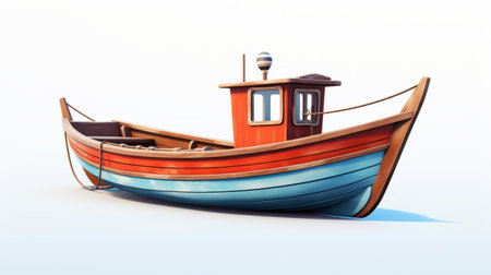 a small boat crafted from various colored materials, showcasing a unique blend of realistic yet stylized elements. the boat features a combination of light red and dark azure hues, creating a visually striking contrast. the photo showcases the skilled use of photo-realistic techniques, including realistic lighting, color gradients, and ultra-realistic details. ai generatedの素材