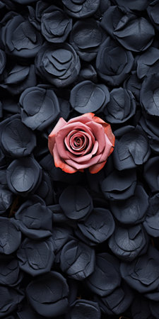 the black rose wallpaper showcases a dreamy and romantic composition, featuring organic sculptures made of flowers in light red and dark indigo hues. this hd wallpaper captures the essence of neo-concrete art with its colorized depiction of black roses. ai generatedの素材