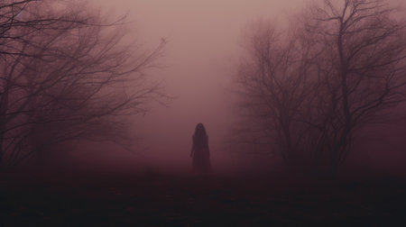a creepy halloween ghost is depicted in this hauntingly beautiful hd wallpaper. the photo, taken with a nikon d750 by abigail larson, showcases a soft mist surrounding the ghost, creating a dreamy and eerie atmosphere. the dark maroon and pink color scheme adds to the overall spooky vibe. the 8k resolution allows for a detailed view of the trapped emotions portrayed in the ghost's expression.の素材