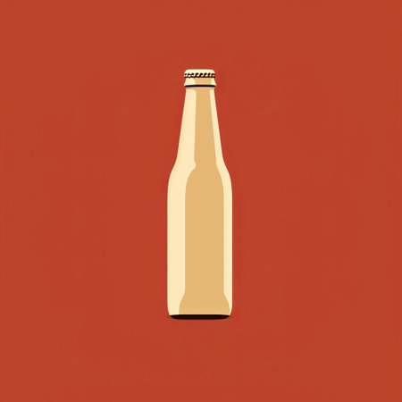 beer bottle on warm red background, minimalist style illustration with light gray and light brown tones. attention to detail and sparse use of color create a bold and striking composition. the bottle stands out with its light yellow and bronze accents, showcasing the essence of minimalist reduction. ai generatedの素材
