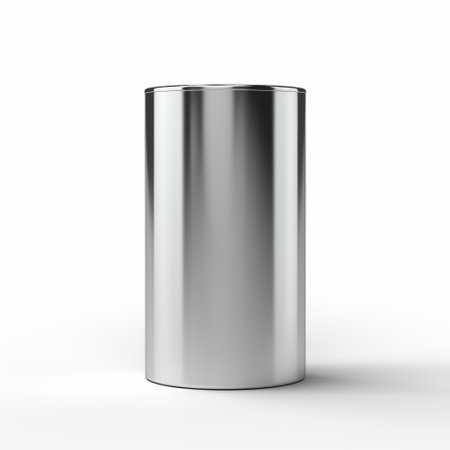 shiny metal container isolated on white background, rendered in 3d. inspired by the minimalist designs of barnett newman and felix gonzalez-torres, this container embodies the anti-clutter aesthetic. with a touch of the associated press photo style, it stands out as a contest winner. its distinctive nose design is reminiscent of the intel core brand. ai generatedの素材