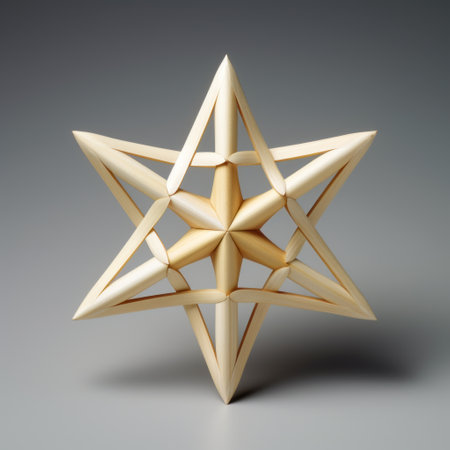 a wooden pattern with a 3d printed star, inspired by the artistic style of akihiko yoshida, reimagines religious art. this piece, influenced by bess hamiti and roxy paine, showcases symmetrical balance reminiscent of miniature illuminations from the years 500-1000 ce. ai generatedの素材