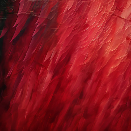 a painting of red and white feathers, showcasing a multilayered texture in the style of traditional oil-painting techniques. the dark pink and dark amber hues add depth to the monochromatic composition. this large canvas painting captures attention with its meticulous attention to fur and feathers texture. ai generatedの素材
