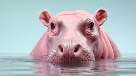 a close-up photo of a pink hippodrome, showcasing hyper-realistic animal illustrations with photobashing techniques. the image features hyper-realistic water and distinctive noses, with minimal retouching. the style of the artwork is influenced by toyism, highlighting strong facial expressions. ai generatedの素材