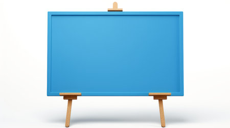 easel with blue screen isolated on white. mid-century illustration style. uhd image of lyon school. light cyan and yellow colors. 4k resolution with screen format. light red and dark azure accents. ai generatedの素材
