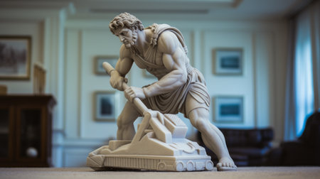 the photo showcases a statue in the style of realistic hyper-detailed rendering, placed on a white table. painted with a thin coat of white, the statue exemplifies the influence of hellenistic art and depicts labor. captured using a tokina at-x 11-16mm f/2.8 pro dx ii lens, the image highlights the focus on materials through scanner photography techniques. ai generatedの素材